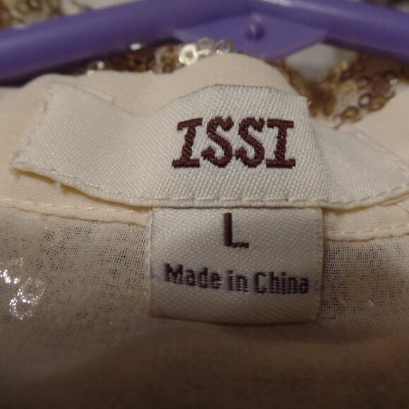 ISSI Cream Sheer Blouse with Gold Sequin Collar and Top of Back, Size L - Picture 4 of 4